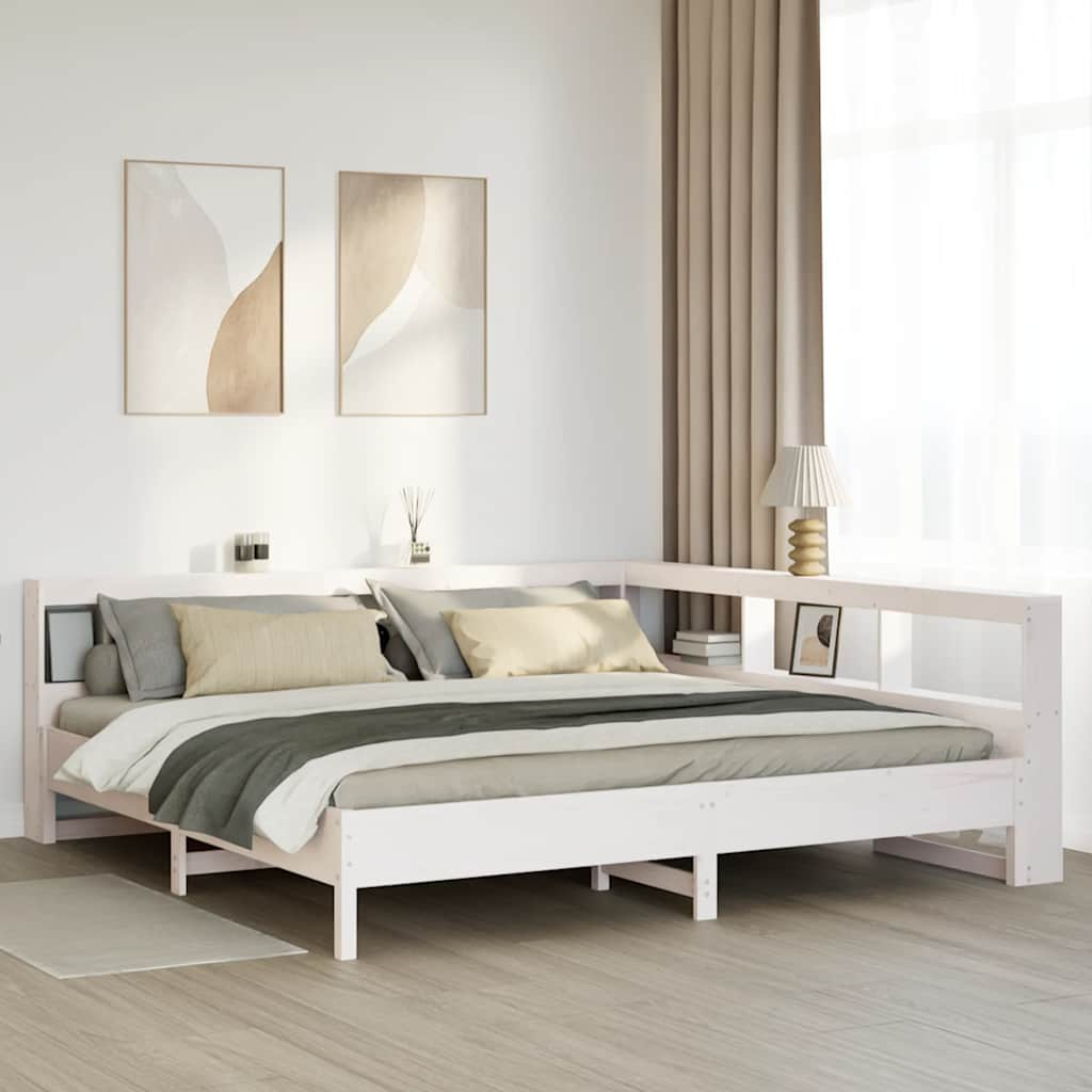 Cama com estante sem colchão 180x200 cm pinho maciço branco