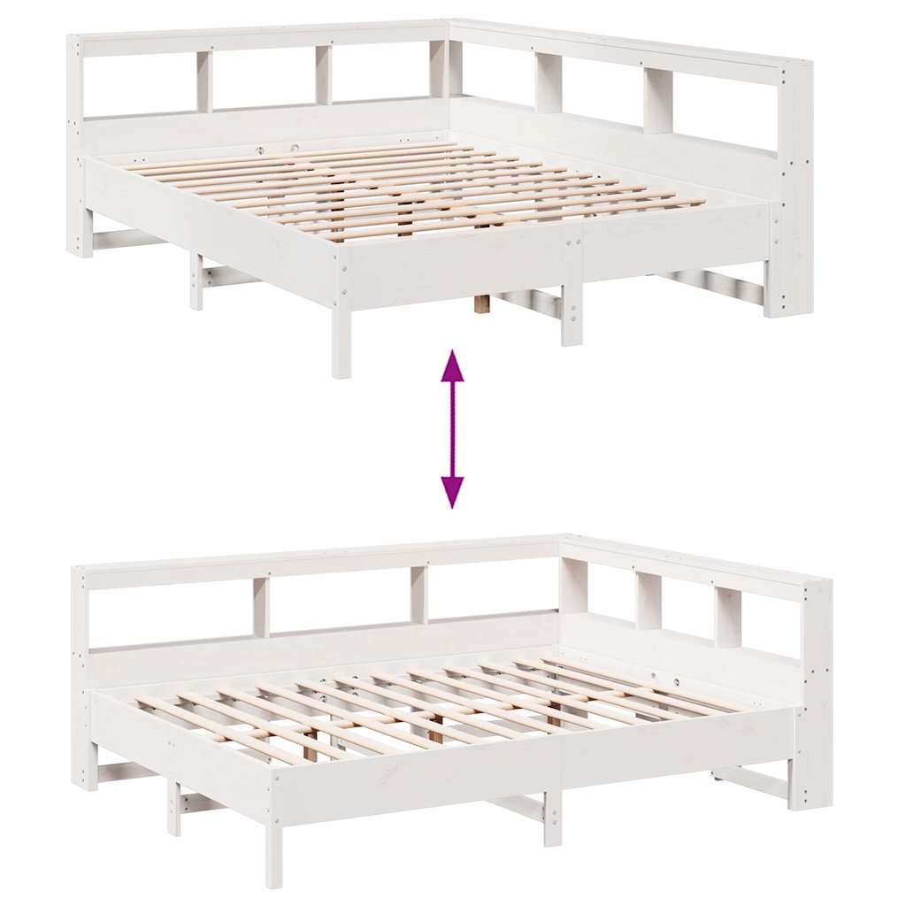 Cama com estante sem colchão 160x200 cm pinho maciço branco