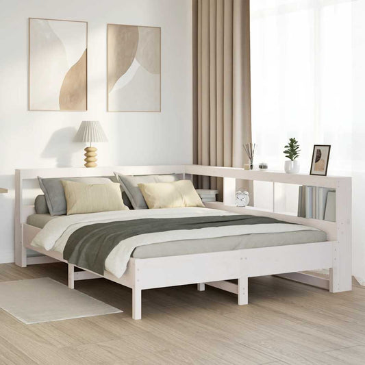 Cama com estante sem colchão 160x200 cm pinho maciço branco