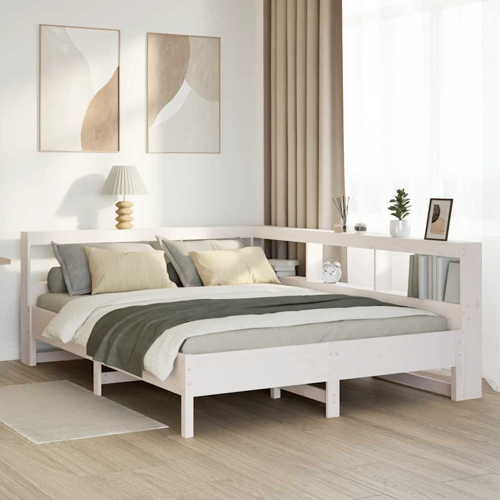 Cama com estante sem colchão 160x200 cm pinho maciço branco