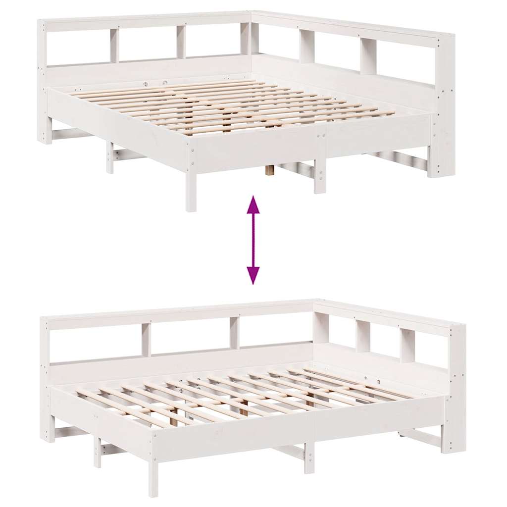 Cama com estante sem colchão 140x200 cm pinho maciço branco