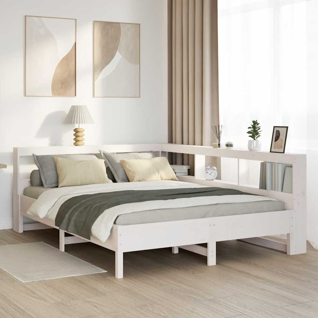 Cama com estante sem colchão 140x200 cm pinho maciço branco