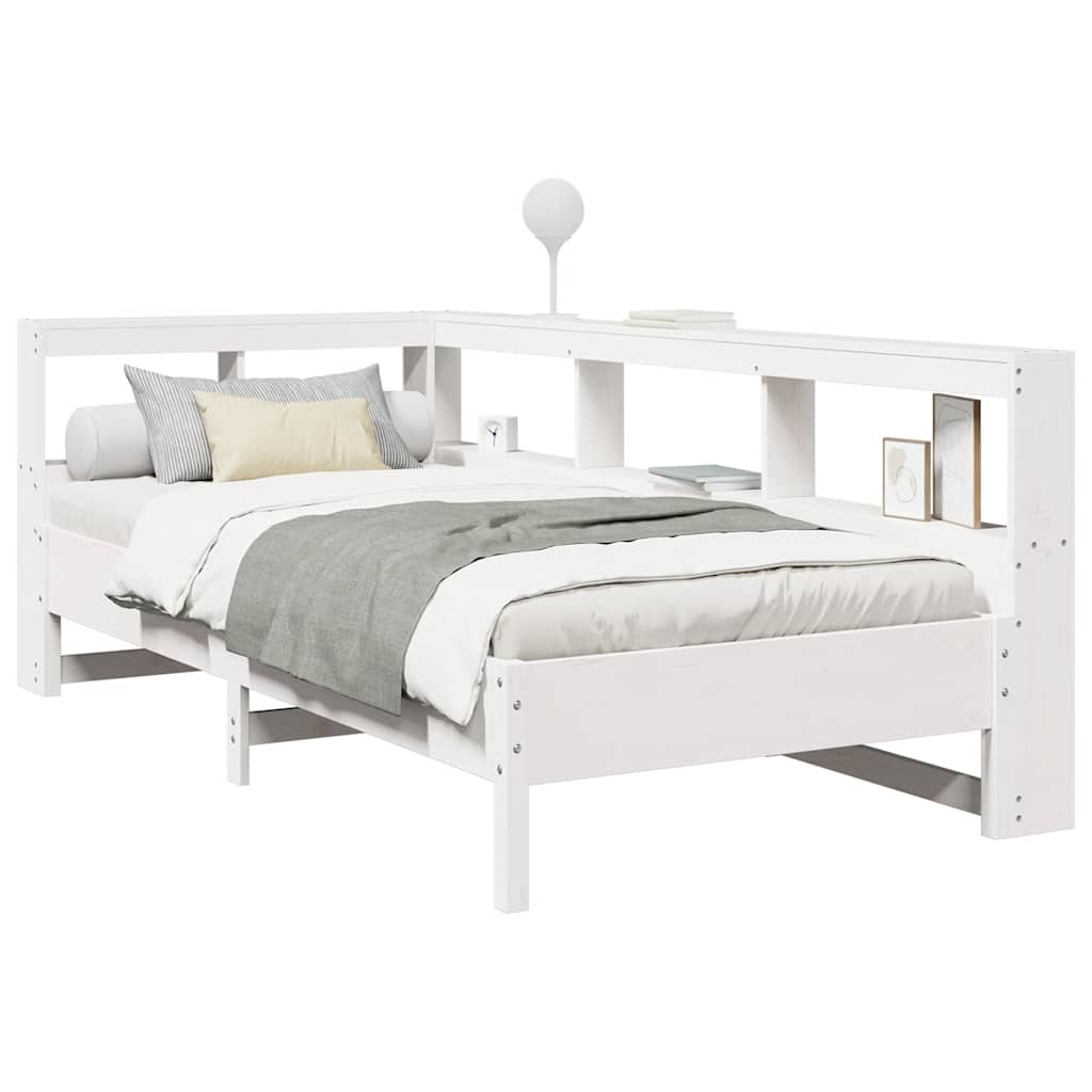 Cama com estante sem colchão 90x200 cm pinho maciço branco