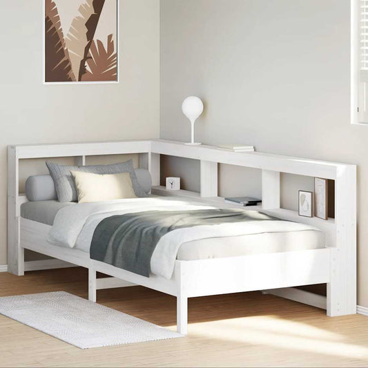 Cama com estante sem colchão 90x200 cm pinho maciço branco