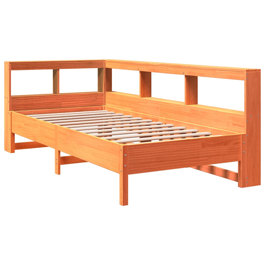 Cama com estante sem colchão 90x200cm pinho maciço castanho-mel