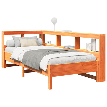 Cama com estante sem colchão 90x190cm pinho maciço castanho-mel