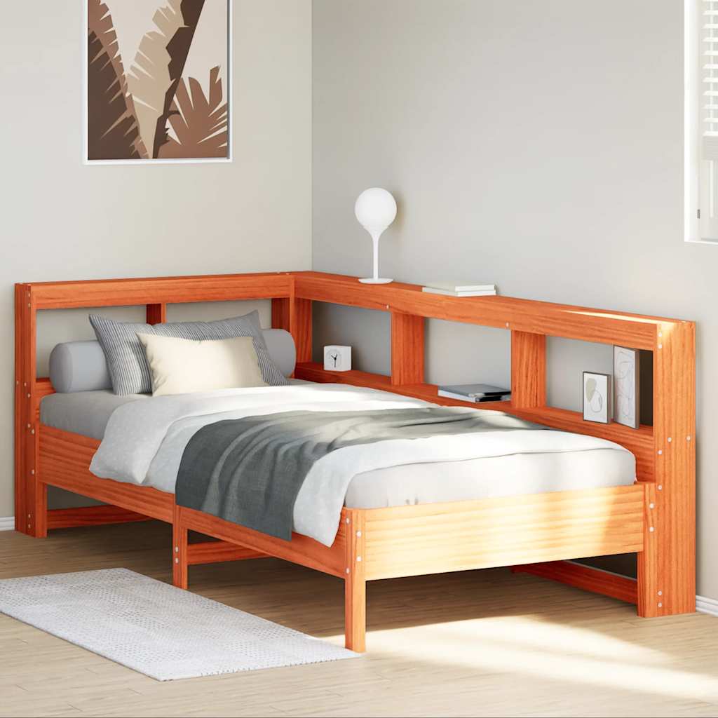 Cama com estante sem colchão 90x190cm pinho maciço castanho-mel