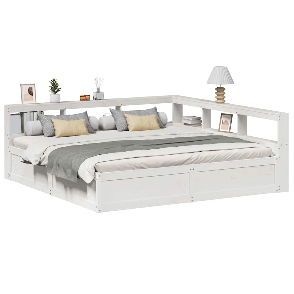 Cama com estante sem colchão 180x200 cm pinho maciço branco