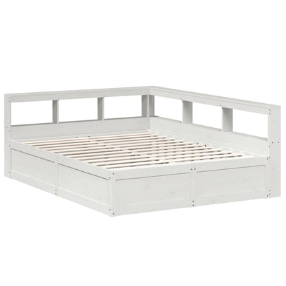 Cama com estante sem colchão 150x200 cm pinho maciço branco