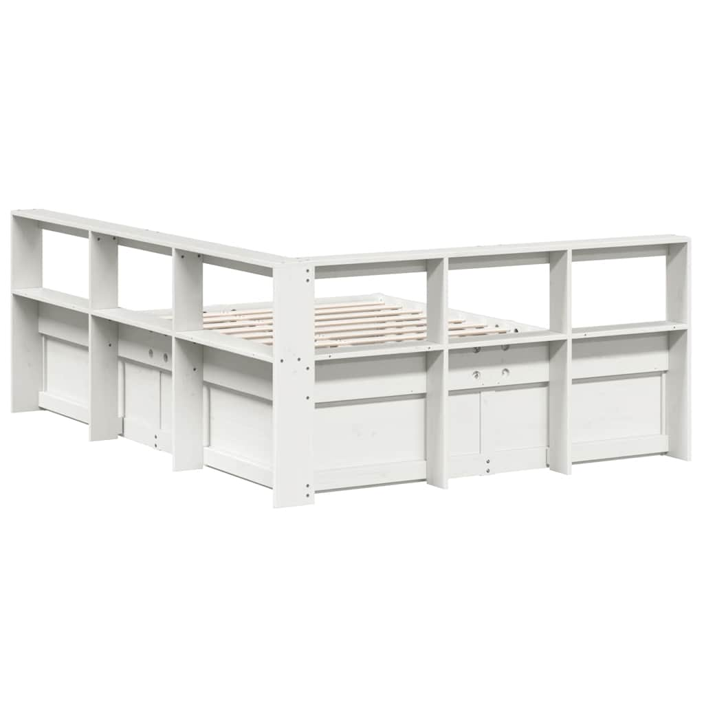 Cama com estante sem colchão 140x200 cm pinho maciço branco