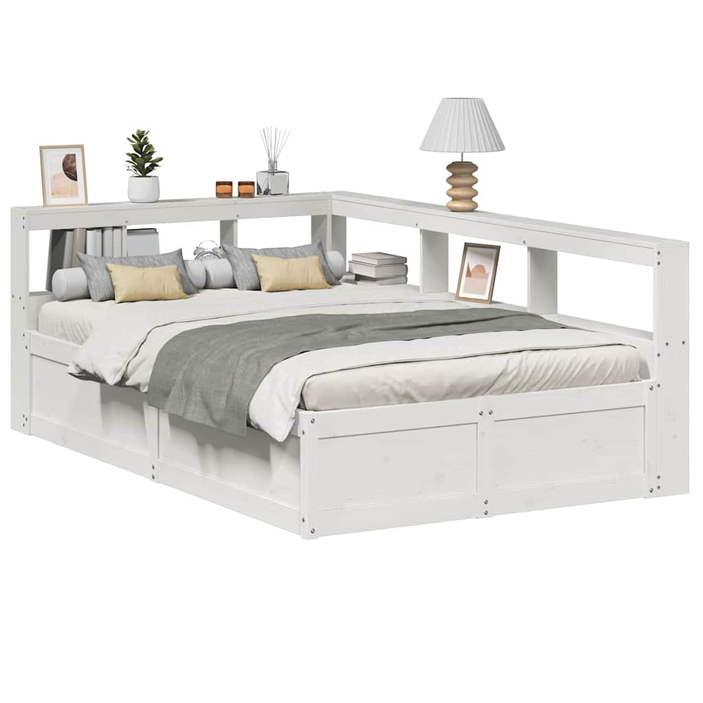 Cama com estante sem colchão 140x190 cm pinho maciço branco