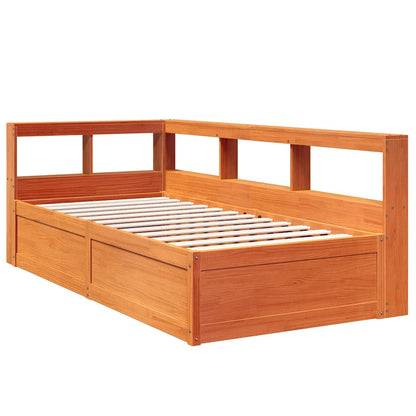 Cama com estante sem colchão 90x190cm pinho maciço castanho-mel