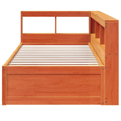 Cama com estante sem colchão 90x190cm pinho maciço castanho-mel