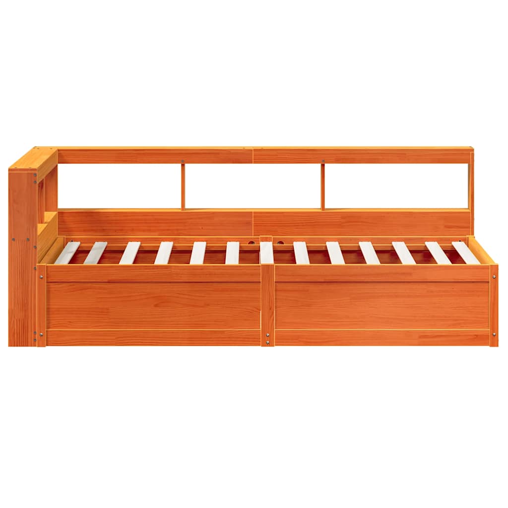 Cama com estante sem colchão 90x190cm pinho maciço castanho-mel