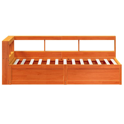 Cama com estante sem colchão 90x190cm pinho maciço castanho-mel