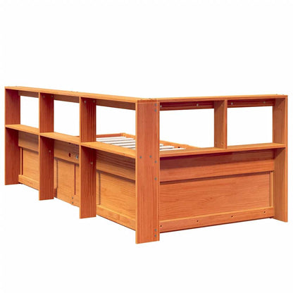 Cama com estante sem colchão 90x190cm pinho maciço castanho-mel