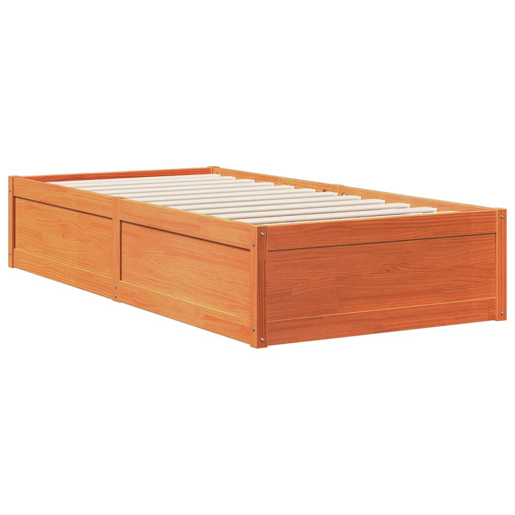 Cama com estante sem colchão 90x190cm pinho maciço castanho-mel