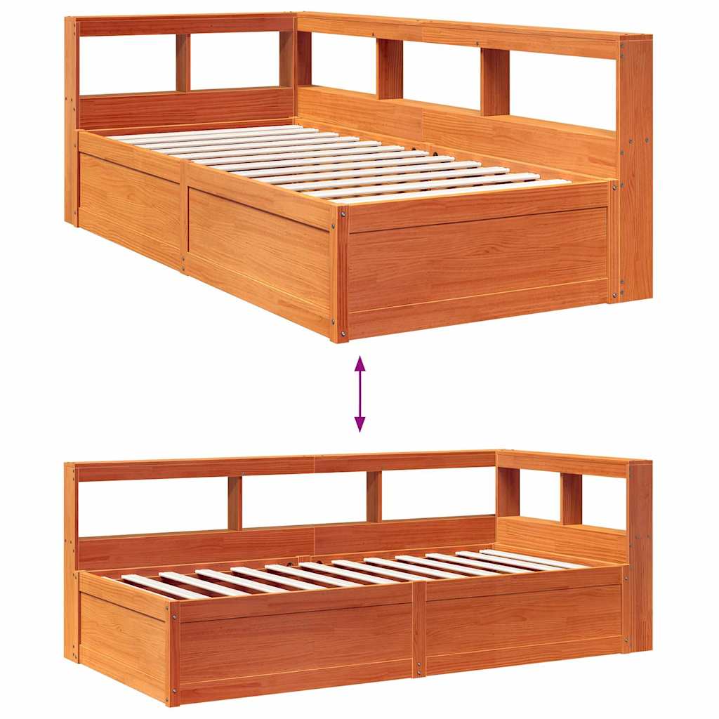 Cama com estante sem colchão 90x190cm pinho maciço castanho-mel