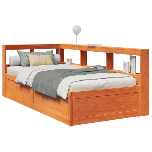 Cama com estante sem colchão 90x190cm pinho maciço castanho-mel