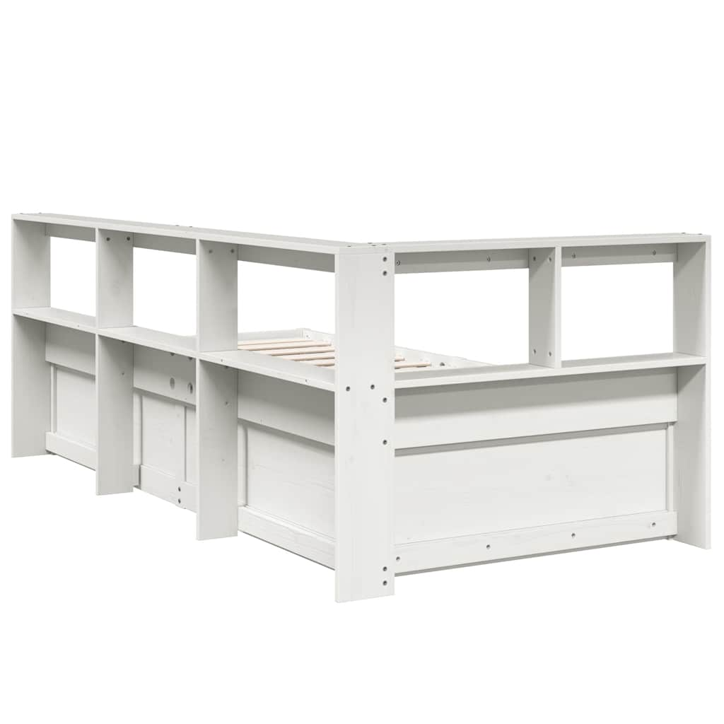 Cama com estante sem colchão 75x190 cm pinho maciço branco