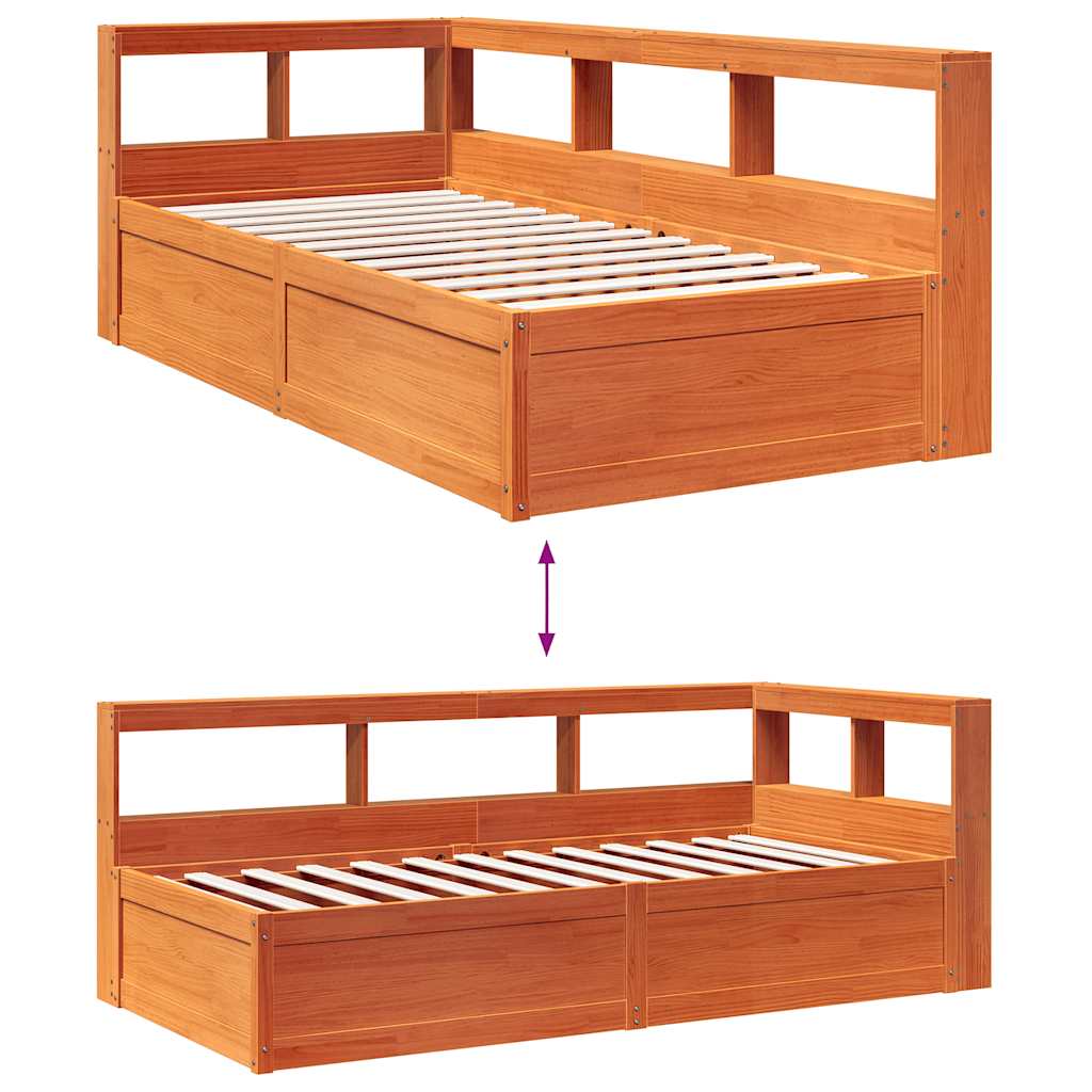 Cama com estante sem colchão 75x190cm pinho maciço castanho-mel