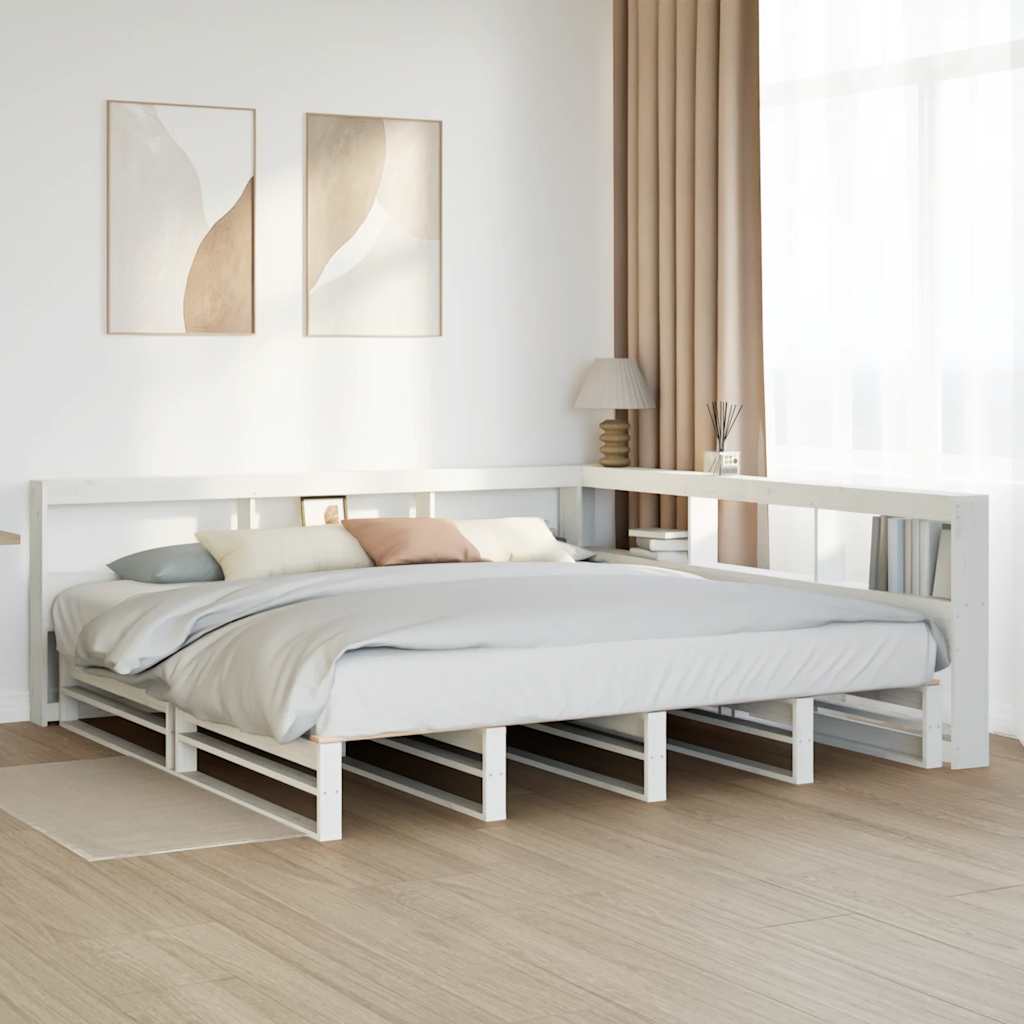 Cama com estante sem colchão 200x200 cm pinho maciço branco