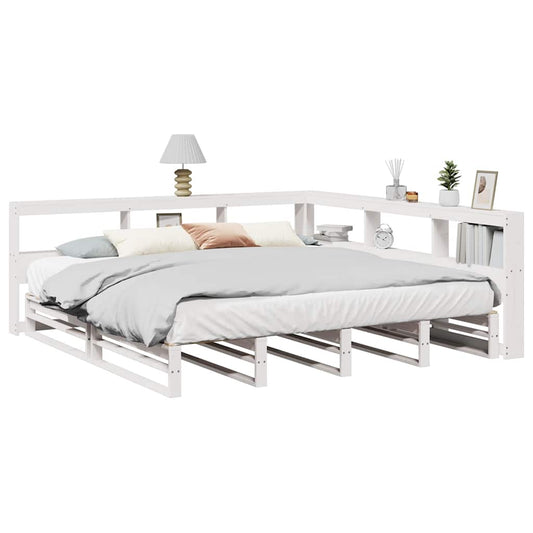 Cama com estante sem colchão 200x200 cm pinho maciço branco