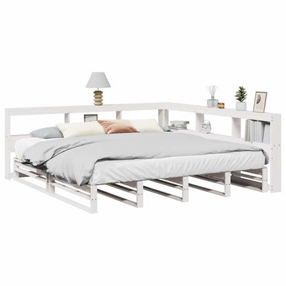 Cama com estante sem colchão 180x200 cm pinho maciço branco