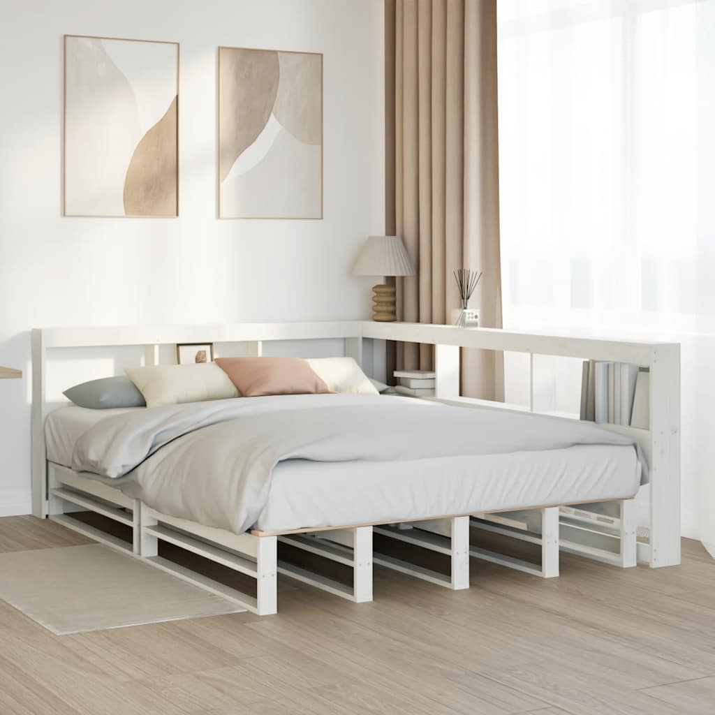 Cama com estante sem colchão 160x200 cm pinho maciço branco