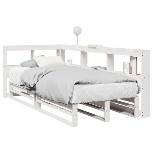 Cama com estante sem colchão 100x200 cm pinho maciço branco