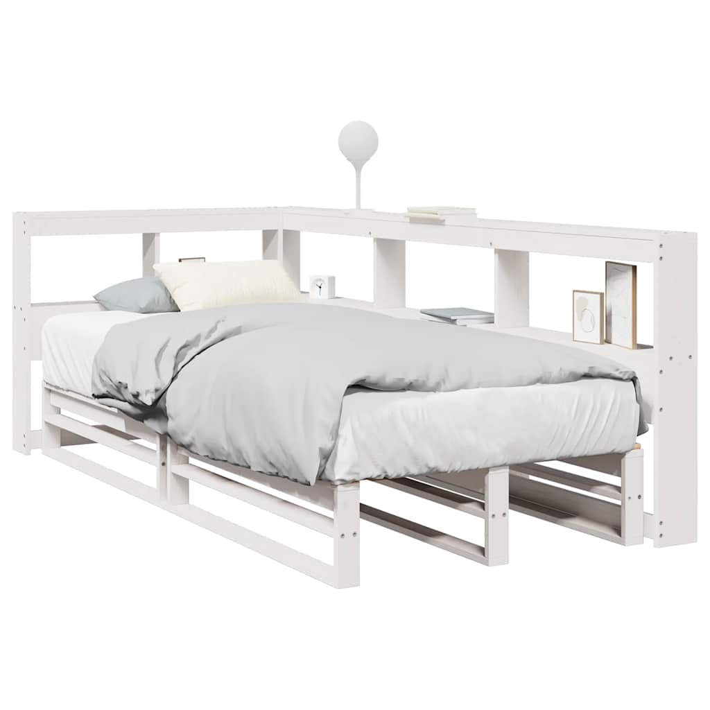 Cama com estante sem colchão 90x200 cm pinho maciço branco