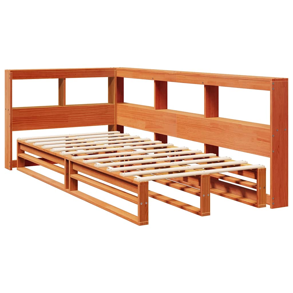 Cama com estante sem colchão 90x200cm pinho maciço castanho-mel