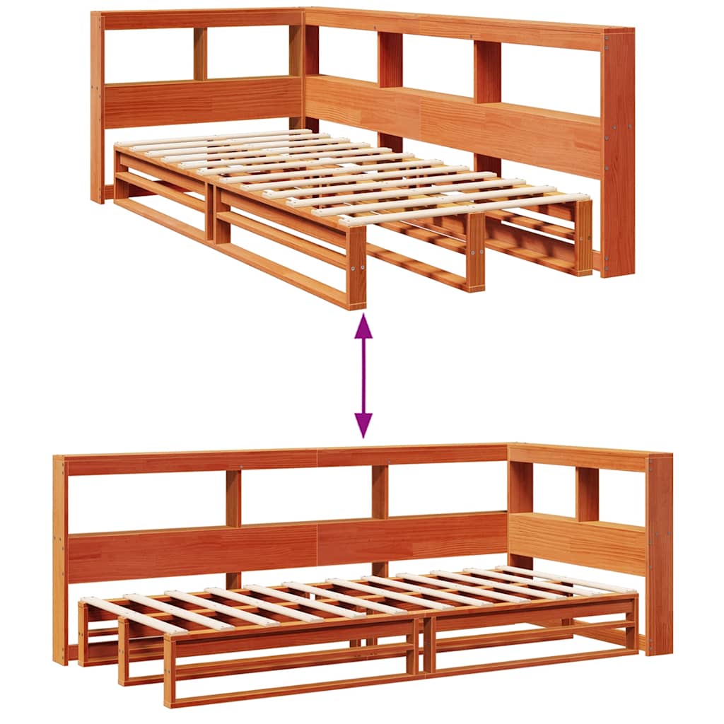 Cama com estante sem colchão 90x200cm pinho maciço castanho-mel