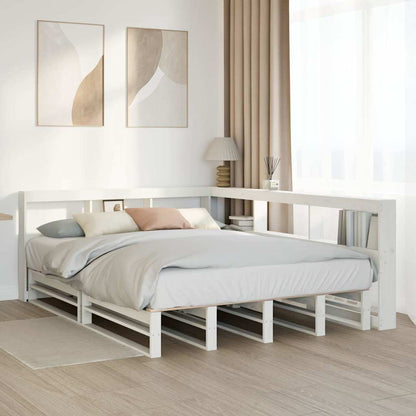 Cama com estante sem colchão 140x190 cm pinho maciço branco