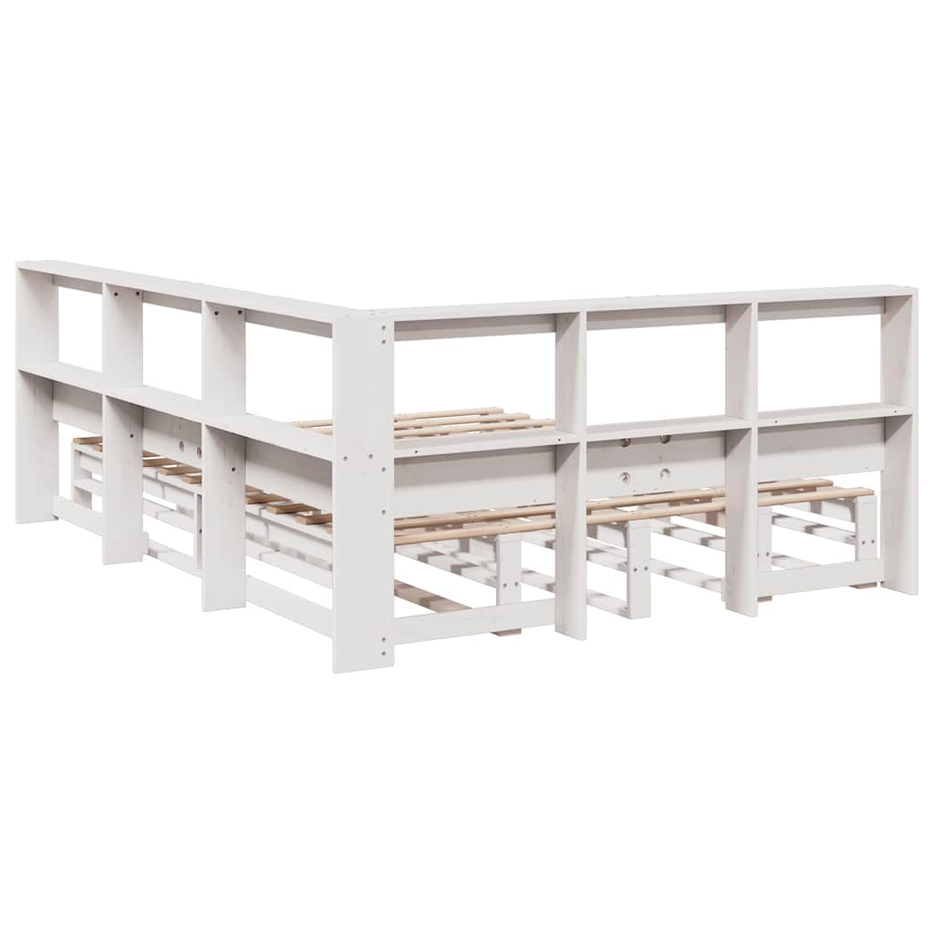 Cama com estante sem colchão 140x190 cm pinho maciço branco