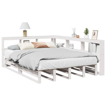 Cama com estante sem colchão 140x190 cm pinho maciço branco