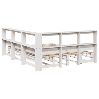 Cama com estante sem colchão 135x190 cm pinho maciço branco