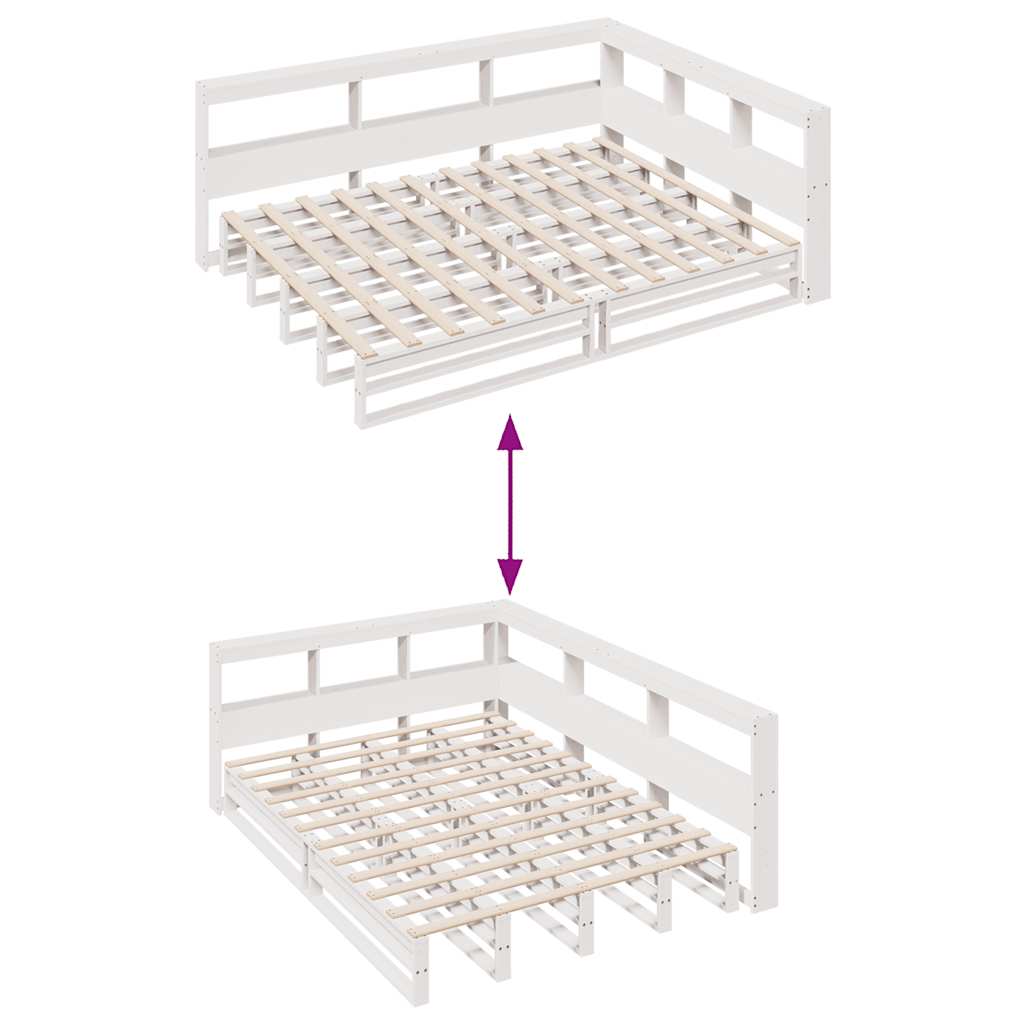 Cama com estante sem colchão 135x190 cm pinho maciço branco