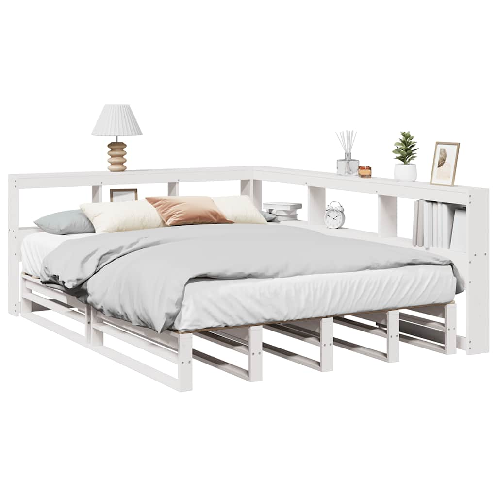 Cama com estante sem colchão 135x190 cm pinho maciço branco