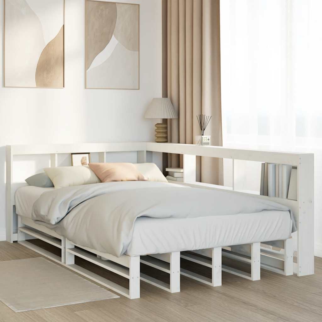 Cama com estante sem colchão 120x190 cm pinho maciço branco