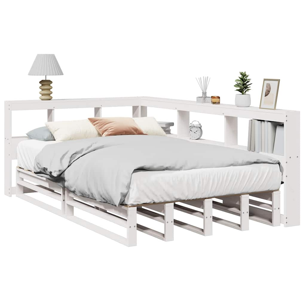 Cama com estante sem colchão 120x190 cm pinho maciço branco