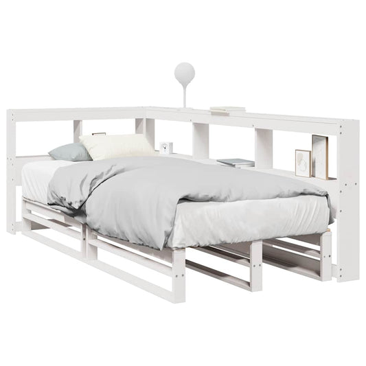 Cama com estante sem colchão 90x190 cm pinho maciço branco