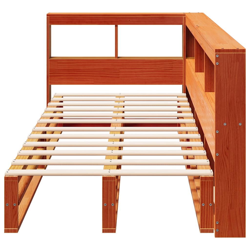 Cama com estante sem colchão 90x190cm pinho maciço castanho-mel