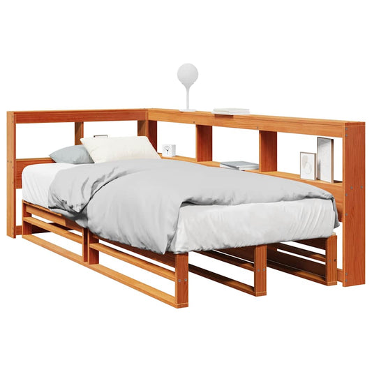 Cama com estante sem colchão 90x190cm pinho maciço castanho-mel