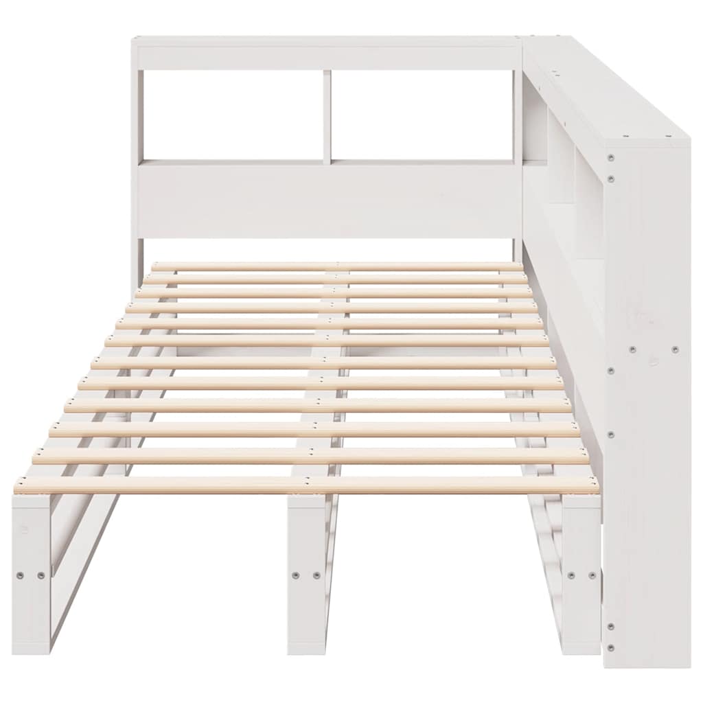 Cama com estante sem colchão 75x190 cm pinho maciço branco