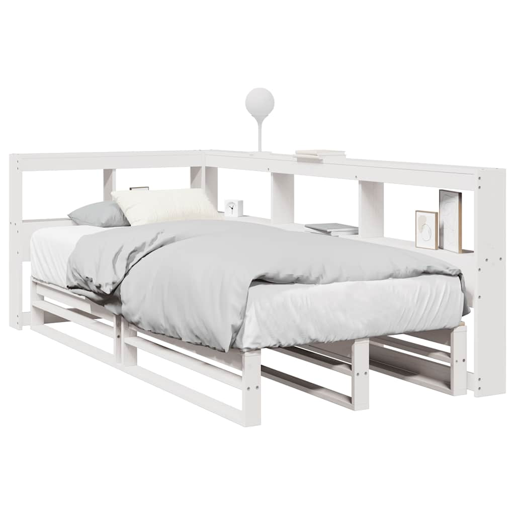 Cama com estante sem colchão 75x190 cm pinho maciço branco