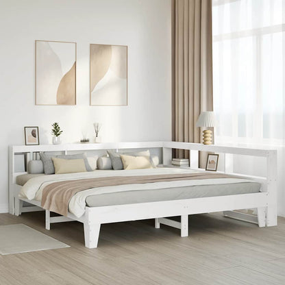 Cama com estante sem colchão 200x200 cm pinho maciço branco