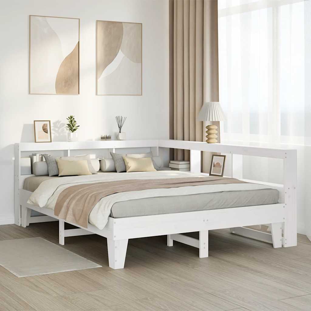 Cama com estante sem colchão 150x200 cm pinho maciço branco