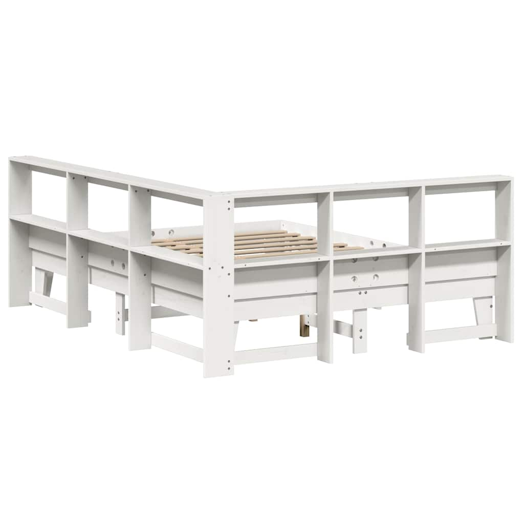 Cama com estante sem colchão 150x200 cm pinho maciço branco