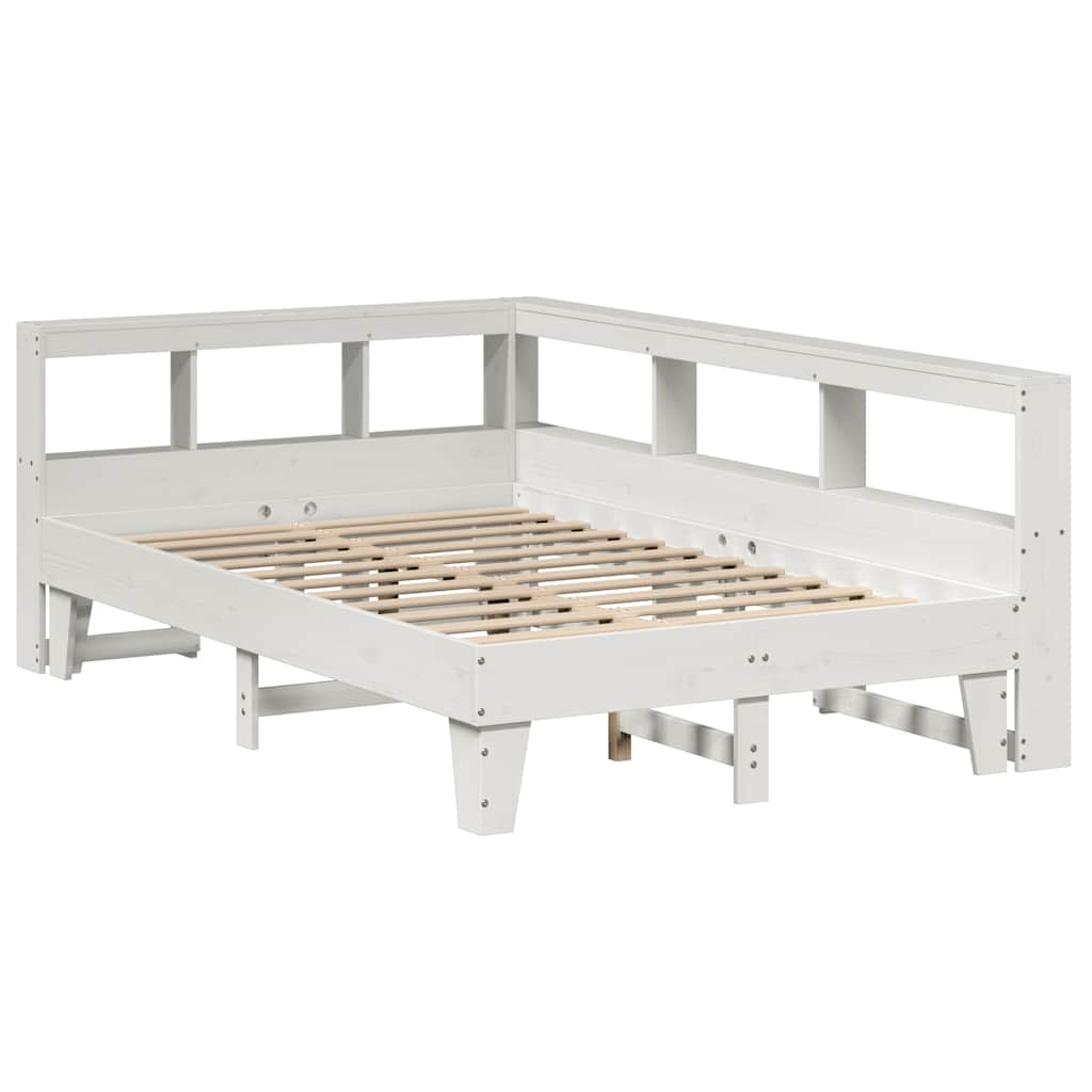 Cama com estante sem colchão 140x190 cm pinho maciço branco